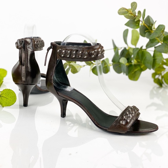 Givenchy Shoes - Givenchy Brown Metal Studs Ankle Strap Heel Sandal
